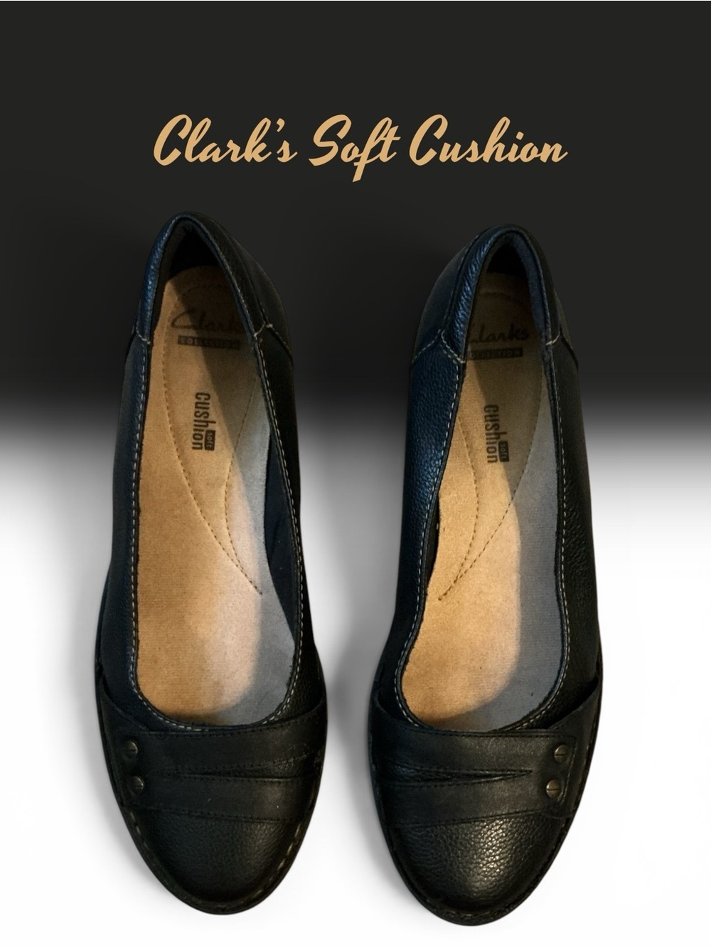 🌸Clarks Black Pegg Abby Leather Slip-On Flats